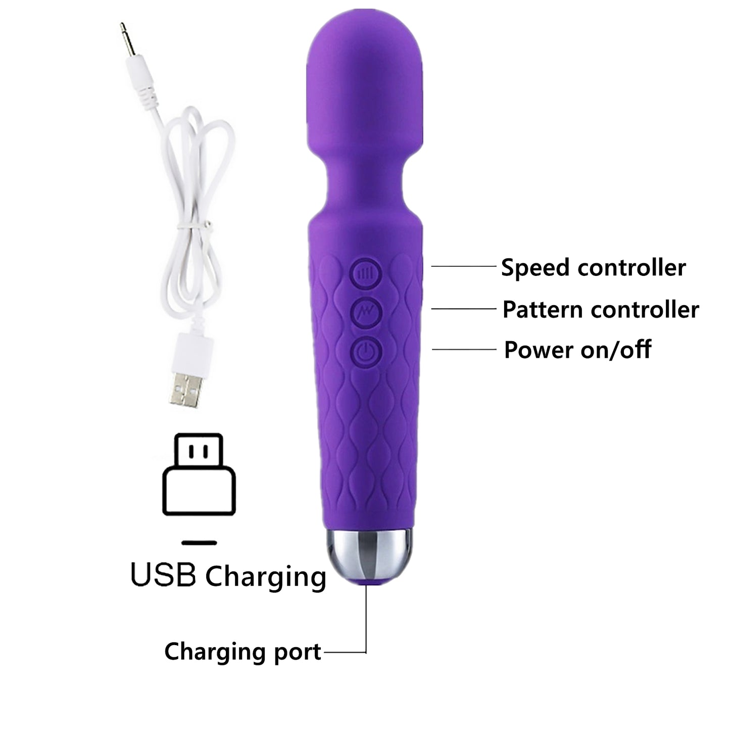 Wand Massager Vibrator G Spot Vibrator Wand with 8 Speeds 20 Vibration Modes, Quiet Cordless Personal Massager Sex Toys for Women-Purple