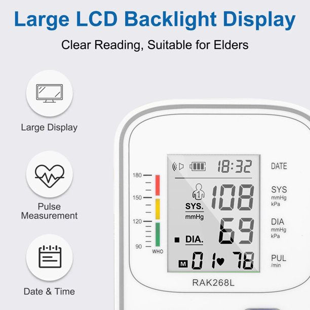 BDUN Blood Pressure Cuff, Upper Arm Blood Pressure Monitor BP Machine, Accurate Automatic High Blood Pressure Machine with USB Cable, Pulse Rate Monitor for Home Use