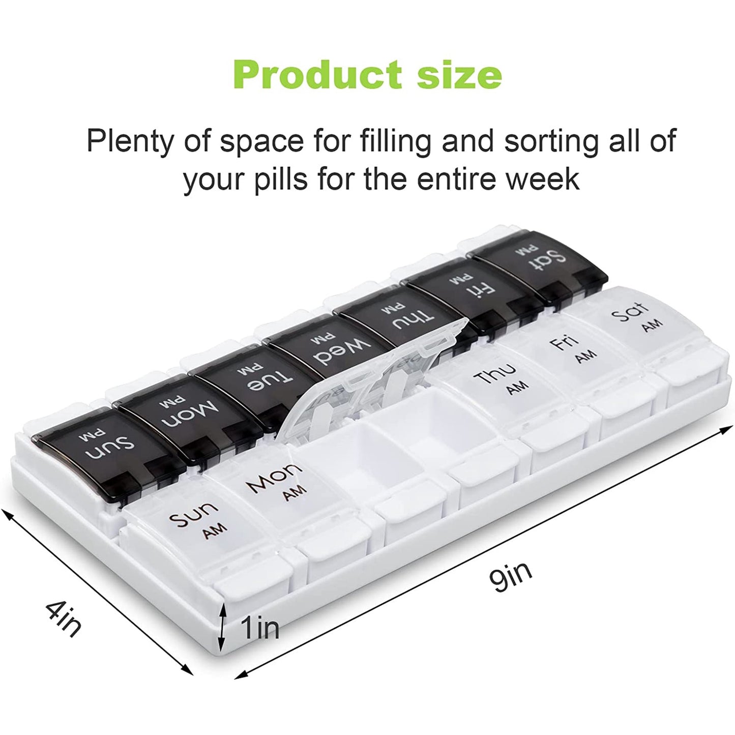 Lukka Pill Organizer, 7 Day Pill Box Twice a Day with Push Button, Arthritis Friendly Day Night Vitamin Organizer, Weekly Pill Case Container