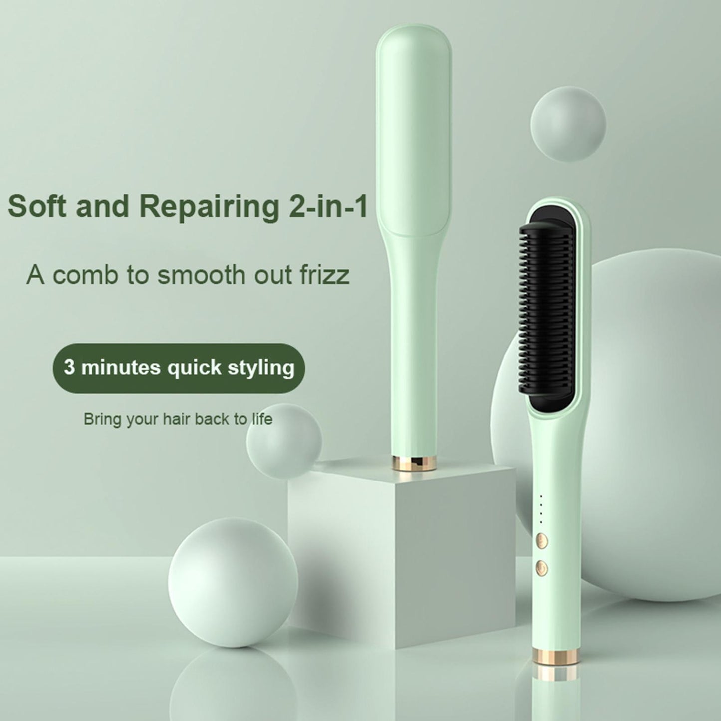 Hair Straightener Brush – Hair Straightening Iron with Built-in Comb, 20s Fast Heating & 4 Temp Settings & Anti-Scald for Women