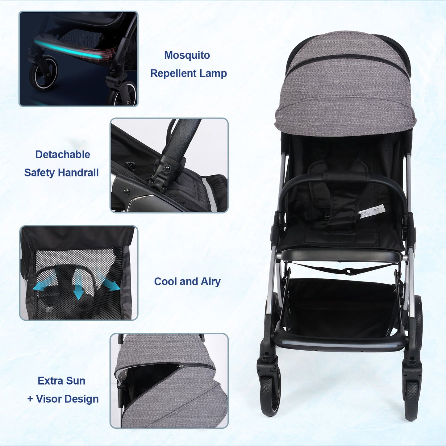 Baby Stroller, Travel Stroller, Easy Carry Stroller Lightweight Pushchair with Adjustable Canopy, Reclining Seat, Toddler