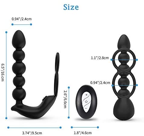 Butt Plug Anal Sex Toys with Penis Ring & Anal Bead Rechargeable Vibrator Waterproof Prostate Massager, Ejaculation Enhancement Erection Prolonger, 3 Powerful Motors Built-in
