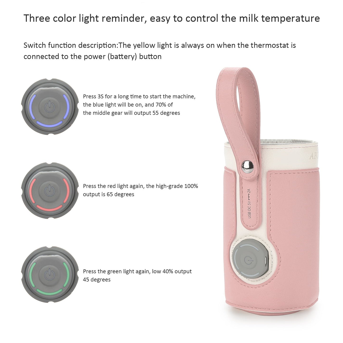 Portable Bottle Warmer, Intelligent Bottle Warmer, Fast Charge, 3-Speed Temperature Regulation