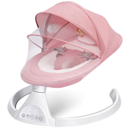 Baby Swing for Infants, Built-in Bluetooth Rocker, Electric Auto Swing Chair with 5 Gears & Time Set & Music, Newborn & up, Pink