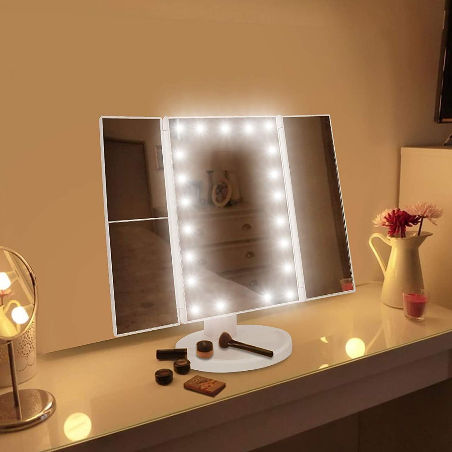 Elecsop Hollywood Mirror Makeup Mirror with Lights,Trifold Mirror Vanity with Lighted Mirror