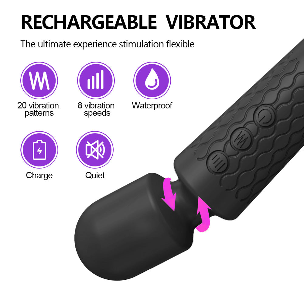 Wand Massager Vibrator with 8 Speeds 20 Vibration Modes, Personal Massager Adult Sex Toys for Women-Black