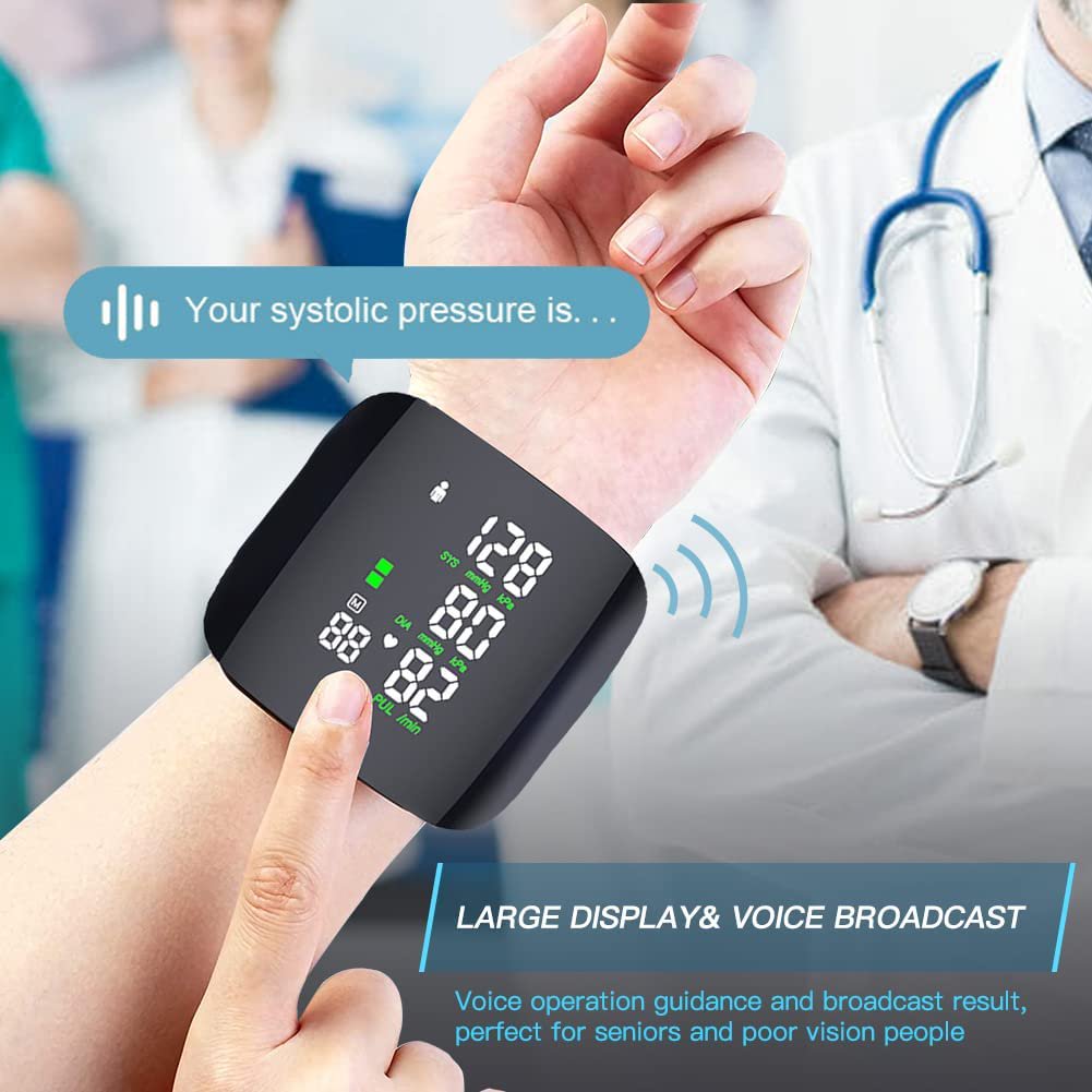 Blood Pressure Monitor with Speaker, Blood Pressure Machine Have Large LCD Display Touch Screen - Digital Automatic Blood Pressure Wrist Cuff Rechargeable