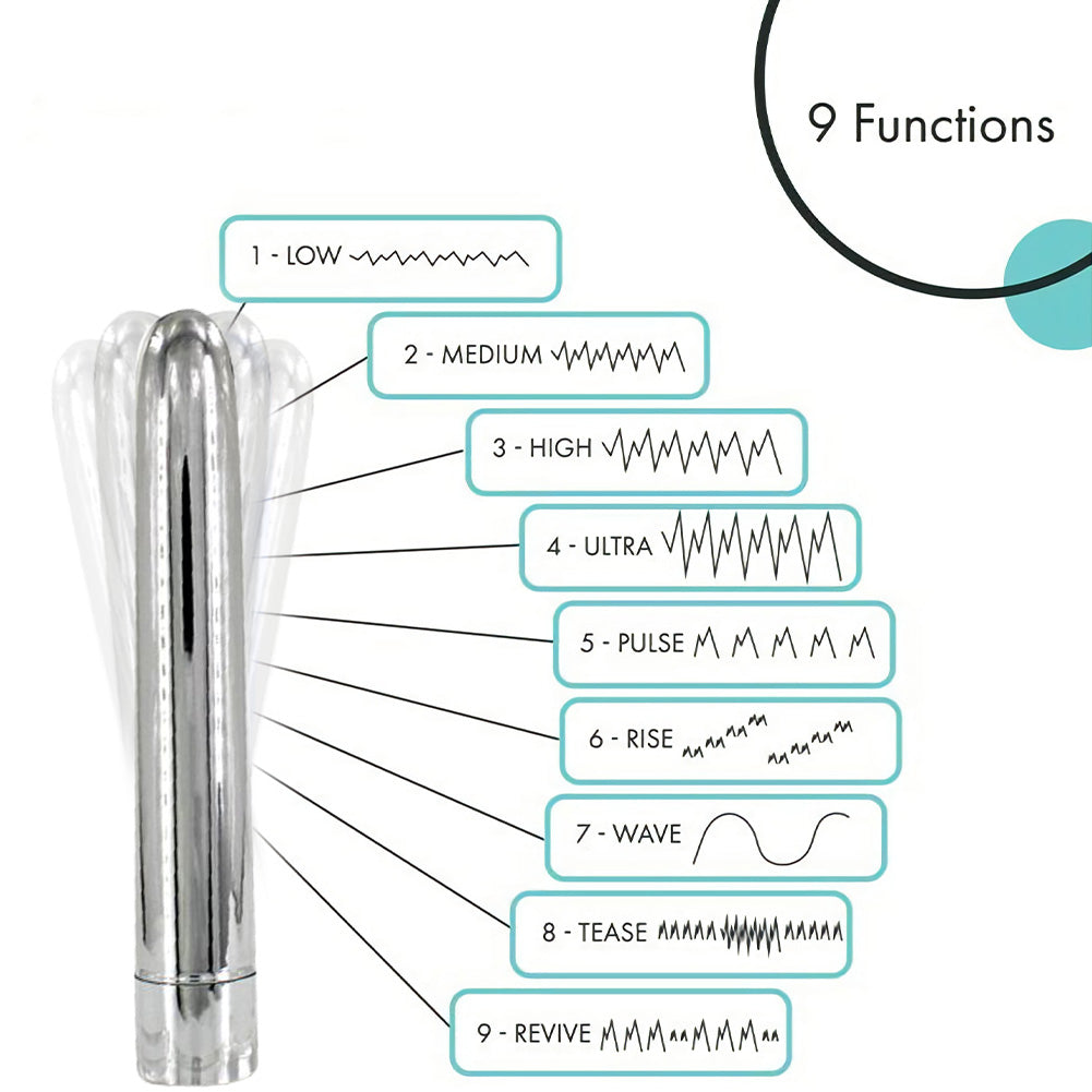 CENTEREL 7" Classic Vibrator 1 Button 10 Functions Water-Resistant Motor Adult Sex Toy-Silver
