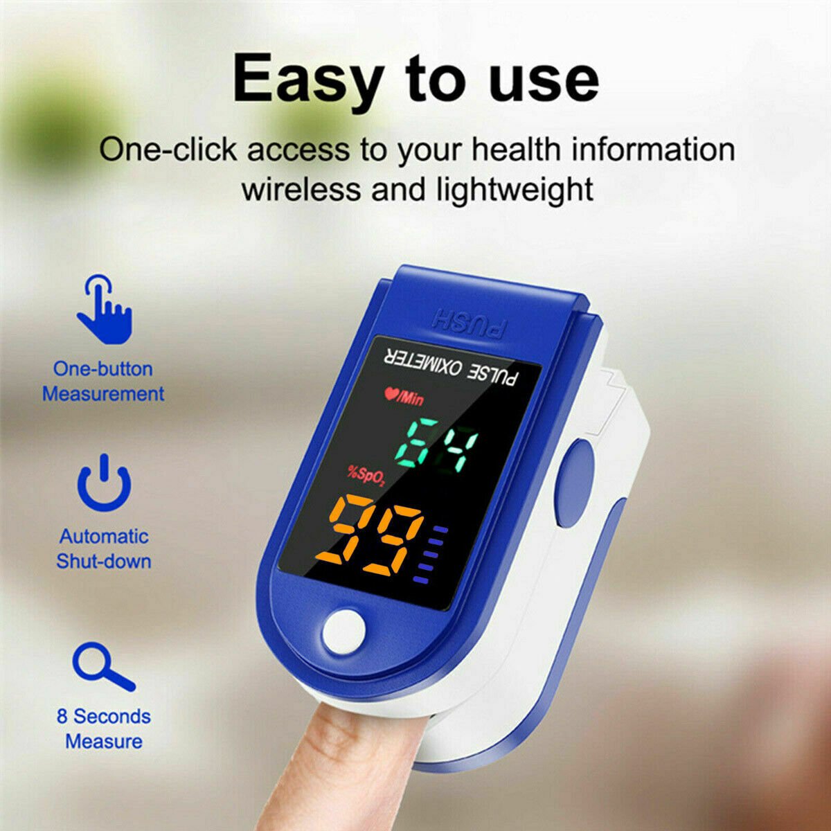 Portable Finger Pulse Oximeter, Heart Rate SPO2 Monitor Blood Oxygen LED