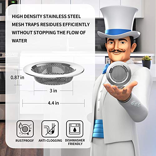 Kitchen Sink Strainer, 4.4" Stainless Steel Large Wide Rim Sink Mesh Stopper for Kitchen Drain, Basket Filter Food Catcher for Most Sink Drains, Kitchen, Shower & Utility Rooms, Silver