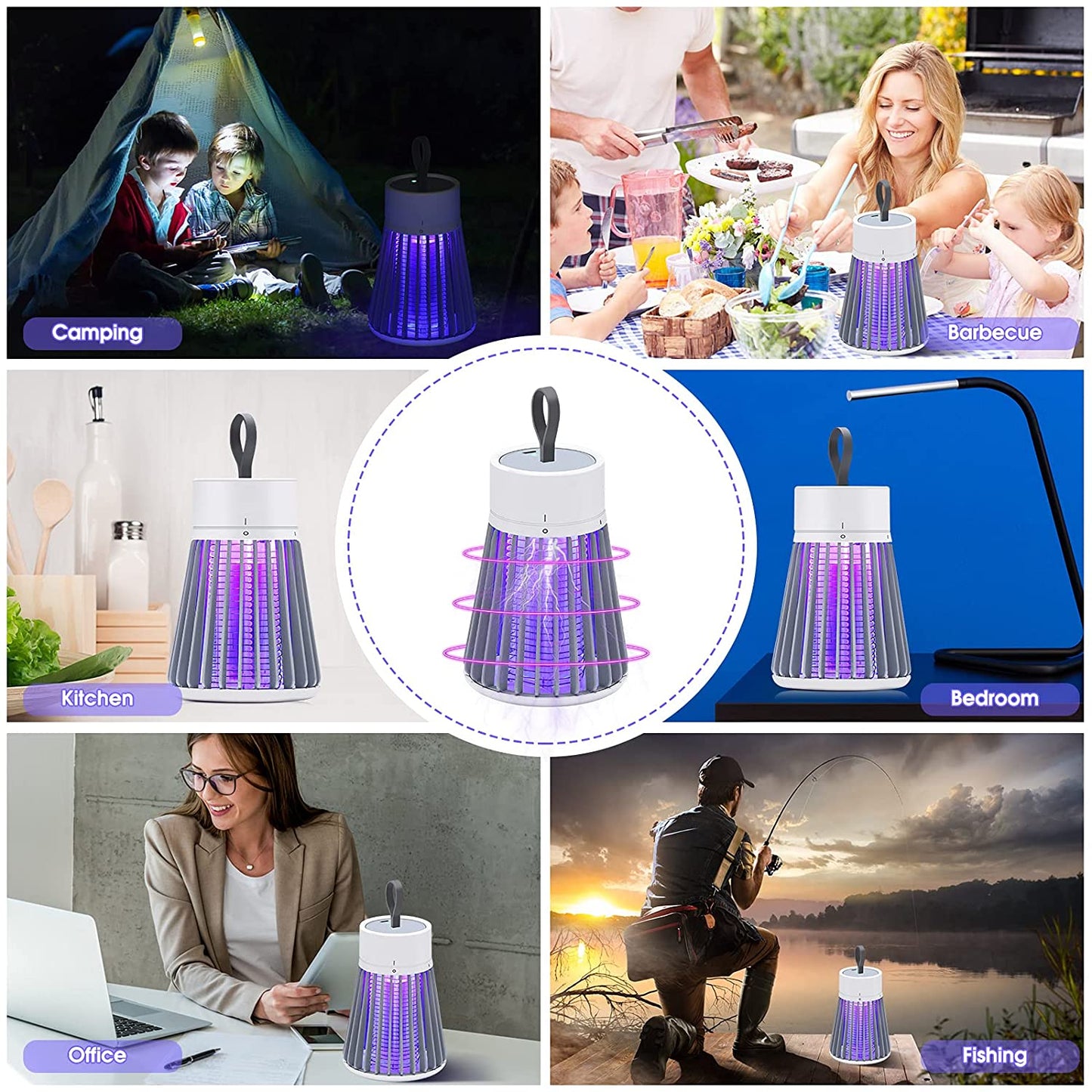 Bug Zapper Outdoor, Fly Zapper 3000V, Rechargeable Mosquito Zapper, Waterproof Electronic Insect Killers, Gray