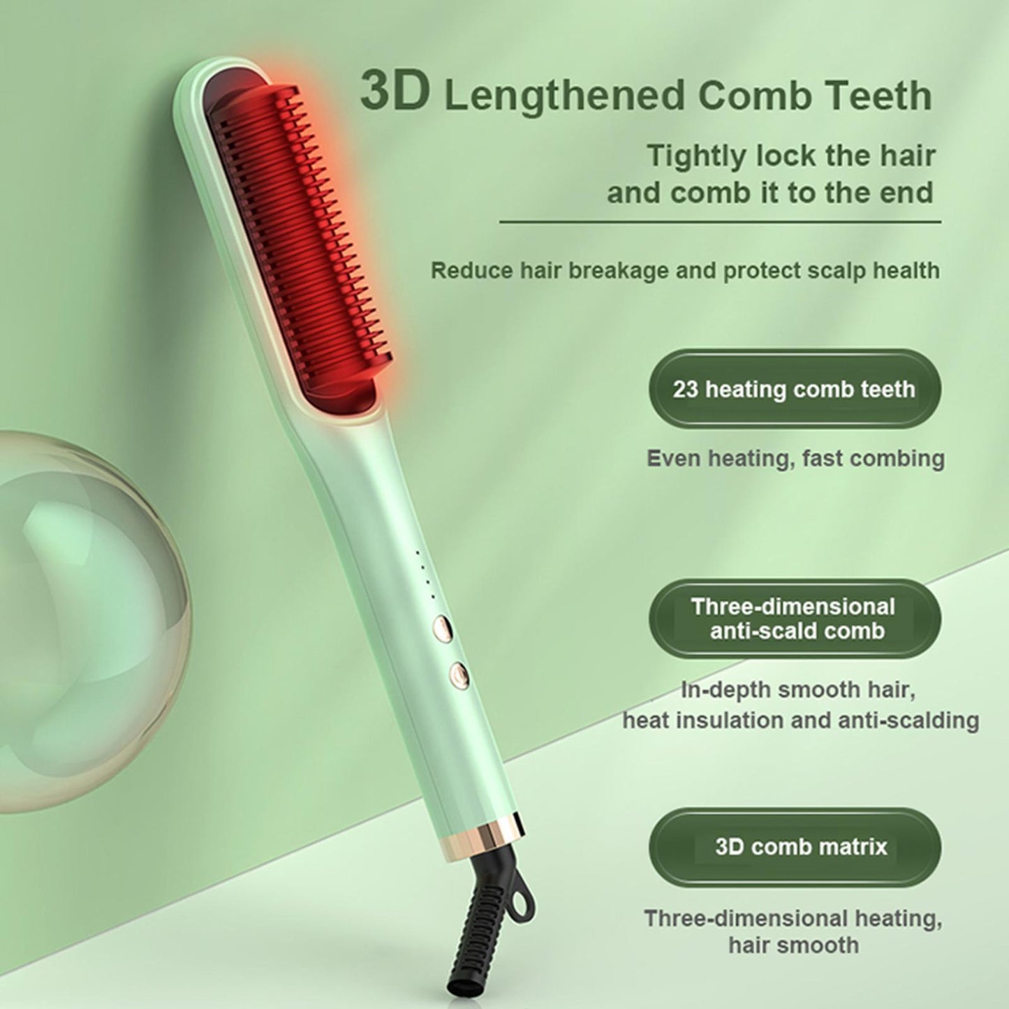 Hair Straightener Brush – Hair Straightening Iron with Built-in Comb, 20s Fast Heating & 4 Temp Settings & Anti-Scald for Women