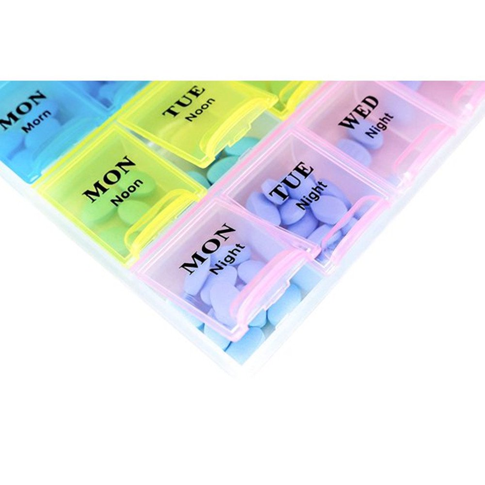 Weekly Pill Organizer, (Pack of 2) 21 Day Pill Planners for Pills Vitamins & Medication, 3 Times-a-Day Medication Reminder Boxes, Easy to Read & Travel Friendly