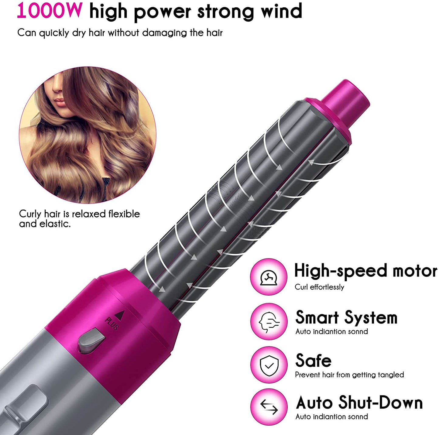 elecsop 5 in 1 Hair Blower Brush Hairdryer Hair Curler Curling Iron Detachable Hair Airwrap Styler Electric Hair Comb Rotating Hot Air Brush for All Hairstyle