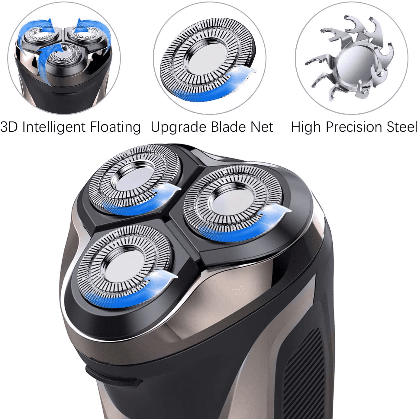 2 in 1 Electric Razor for Men, IPX7 Waterproof 4D Electric Rotary Shaver, Dry Wet Beard Trimmer Travel USB Rechargeable