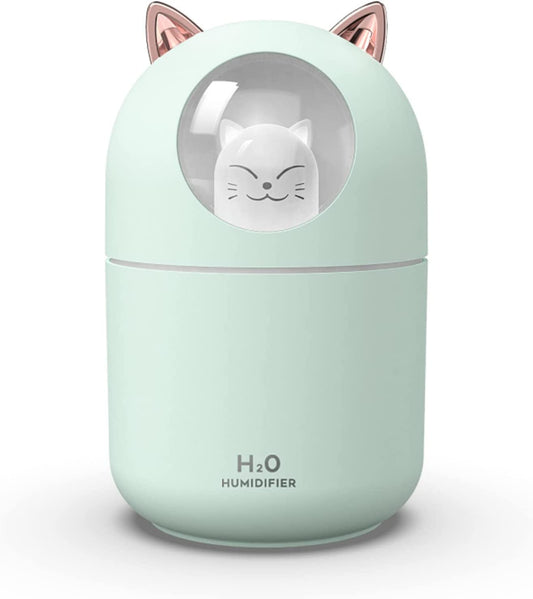 Small Humidifiers for Bedroom - 300ml Mini Cute Cool Mist Humidifiers with Colorful Night Light, 2 Spray Modes, Ultra-Quiet, Portable Personal Air Humidifier for Kids Baby Room Office Desk