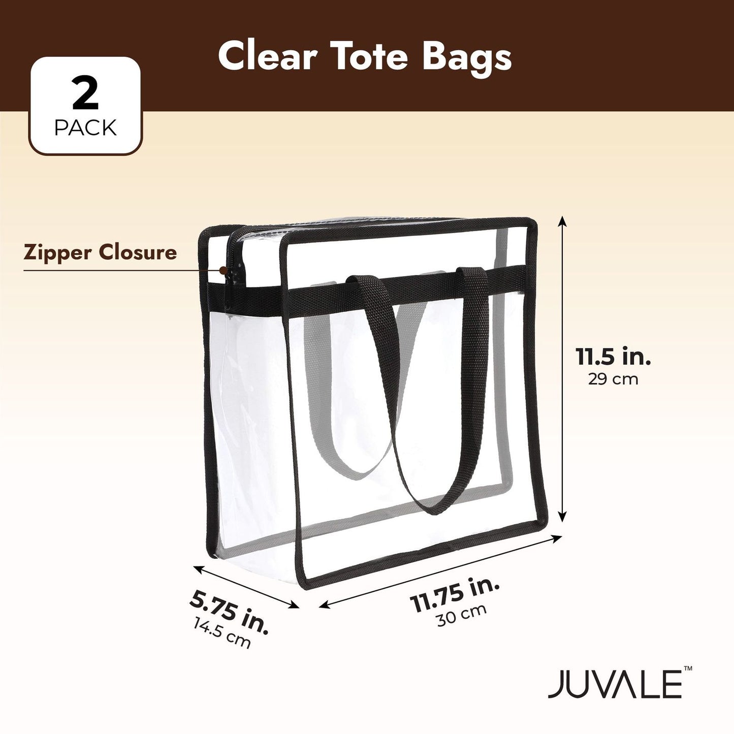 Clear Plastic Tote Bags for Concert, Transparent Shoulder Bag with Zipper, 12x12x6 in, Black