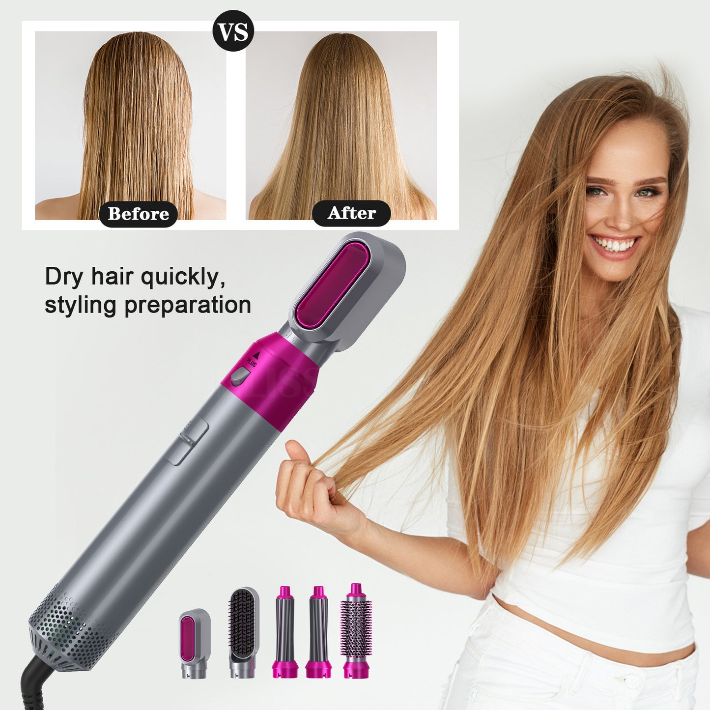 Elecsop 5 in 1 Hair Dryer Blower Brush Hairdryer Hair Curler Curling Iron Detachable Hair Airwrap Styler Electric Hair Comb Rotating Hot Air Brush for All Hairstyle