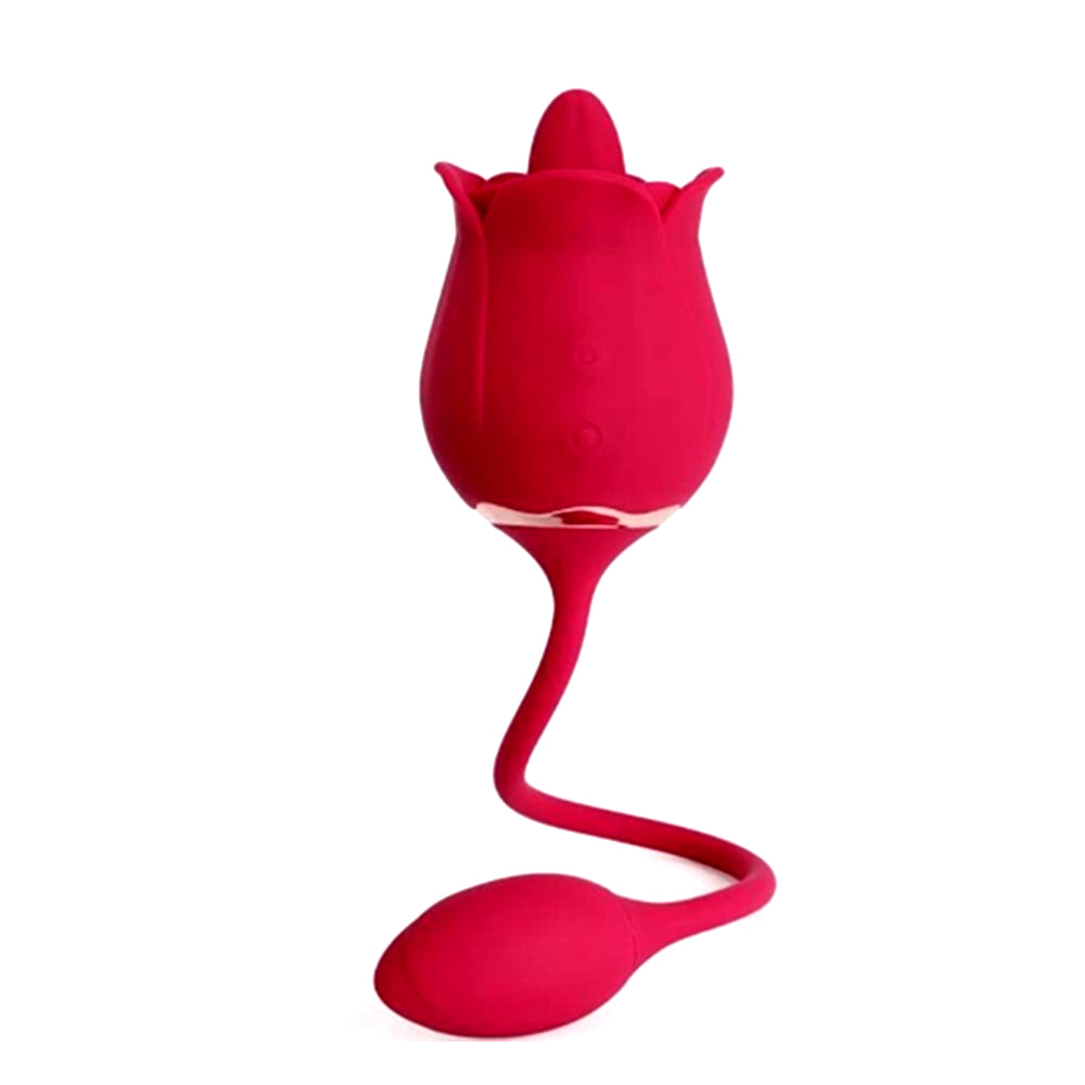Rose Vibrator Tongue Licking with Vibrating Egg, 2 in 1 G Spot Clitoral Stimulation with 9 Licking and 9 Vibrating Modes, Adult Sex Toys for Women-Red