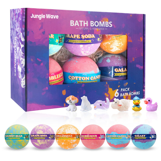 Kids Bath Bombs Gift Set, Handmade Natural Bath Bombs for Kids with Surprise Toys Inside for Boys and Girls