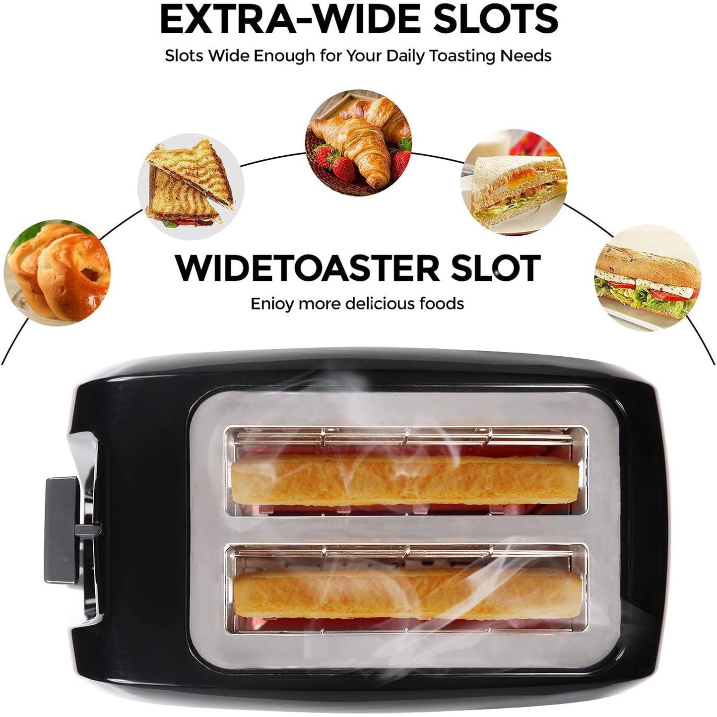 2 Slice Toaster, Stainless Steel Toaster 7 Bread Shade Settings, Warming Rack Defrost/Reheat/Cancel, Extra Wide Slots, Removable Crumb Tray 800 W