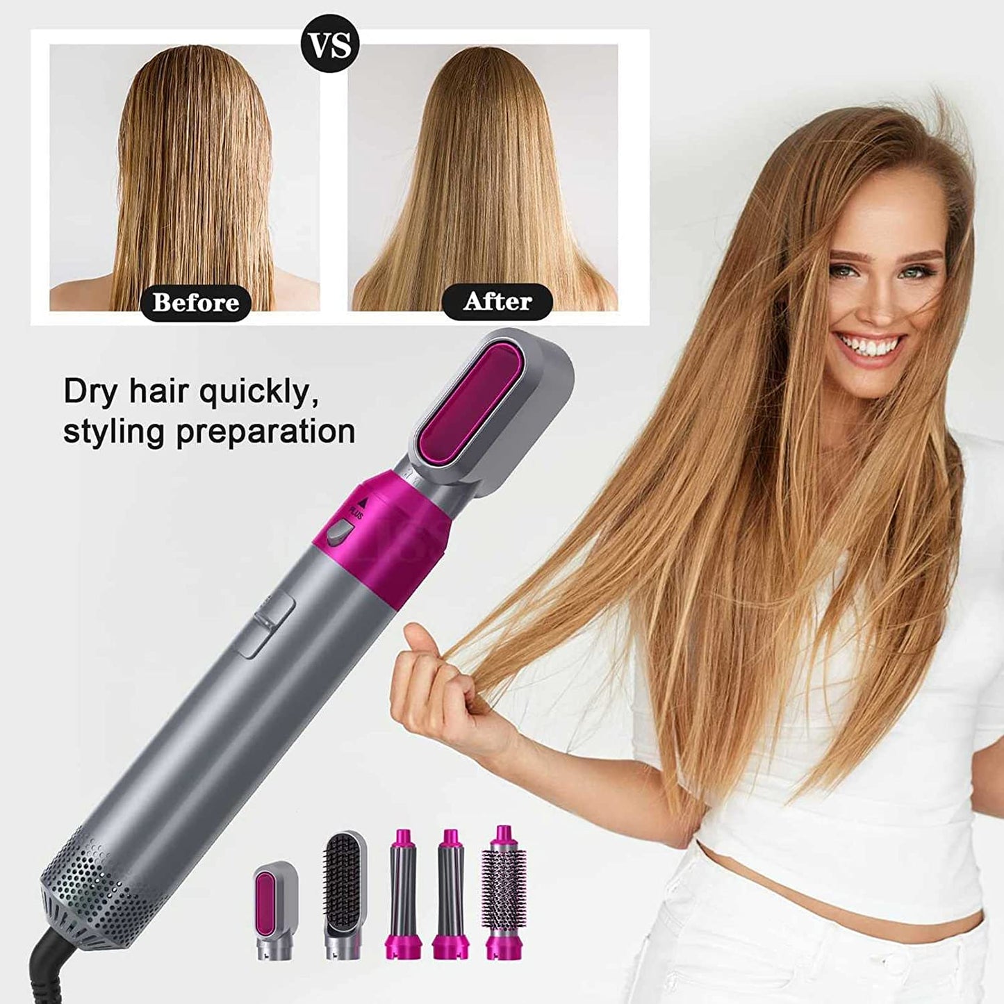 5 in 1 Hot Air Comb, Adjustable Heat Hair Dryer, Hot Air Brush Styler And Volumizer, Hair Straightener Curler Comb, Negative Ion One Step Hair Dryer Brush