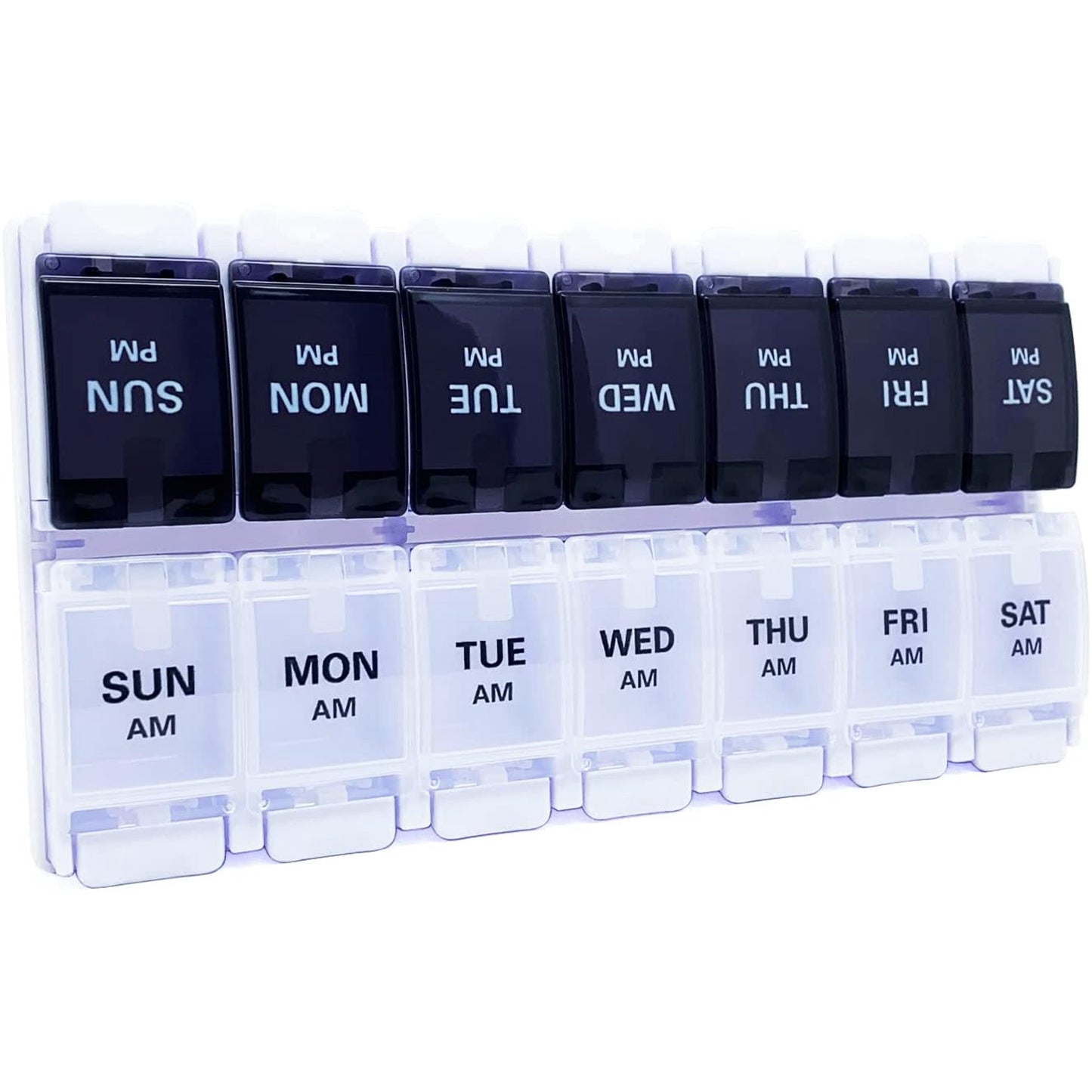 BDUN 7 Day Pill Organizer AM PM 2 Times a Day, Large Capacity Weekly Pill Box Twice Daily, Pill Case 14 Dividers BPA-Free Medicine Organizer with Easy Push Button