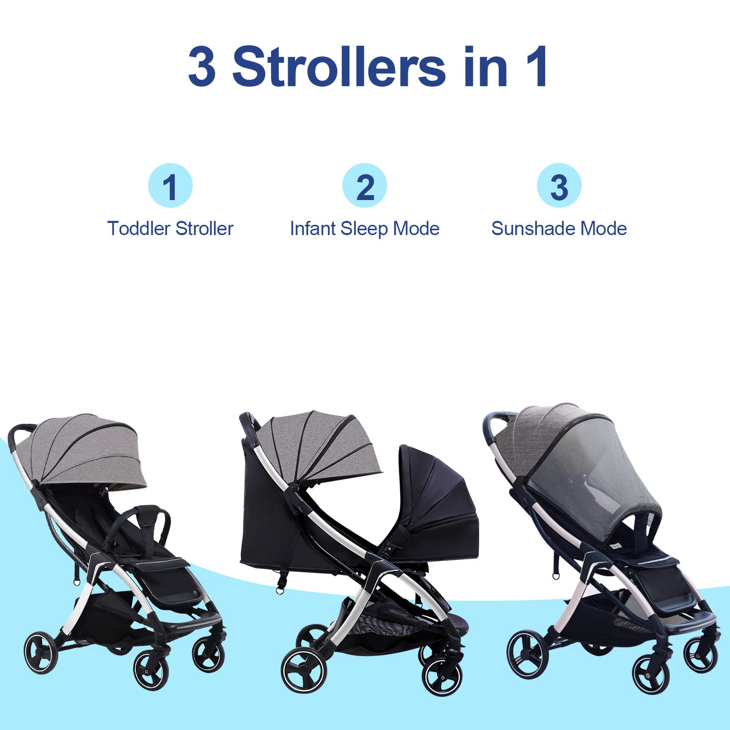 Lightweight Stroller for Toddlers, 2-in-1 Reversible and Reclinable Seat Compact Travel Stroller with Sun Canopy, Easy Carry Stroller with Adjustable Handles & Backrest