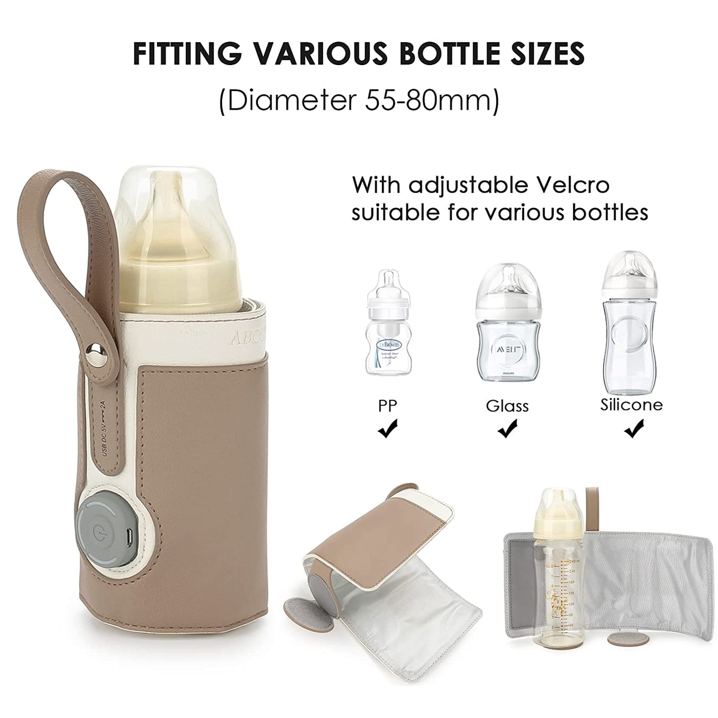 Yadala Baby Bottle Warmer Bag,Portable USB Powered Milk Bottle Warmer Heater Keeper Travel Thermostat Insulation Bottle Bag with 3 Temperature Adjustment for Baby Care (Brown)