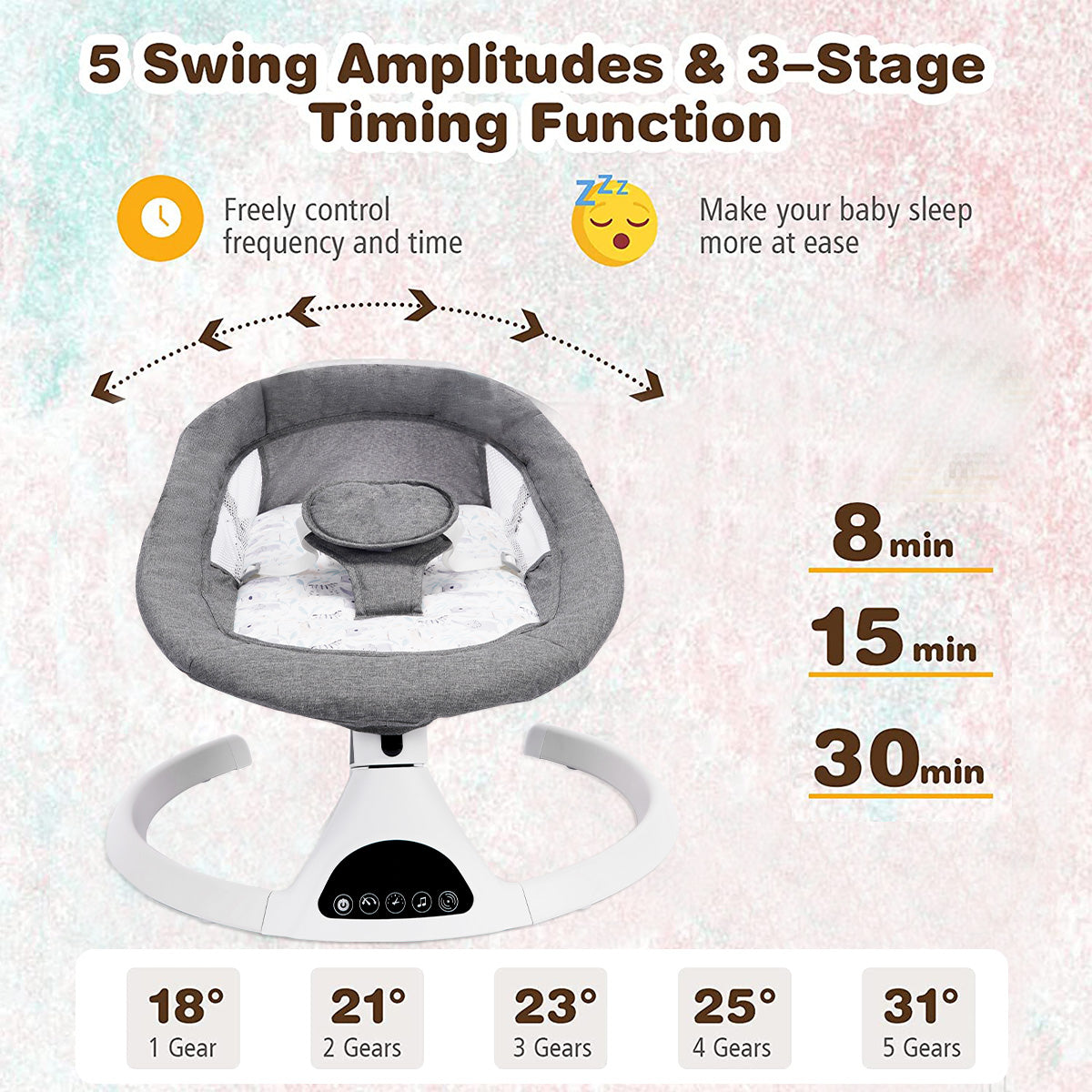 Electric Baby Swing for Infants, Bluetooth Swing Remote Control Baby Bouncer Baby Rocker with Intelligence Timing, Grey