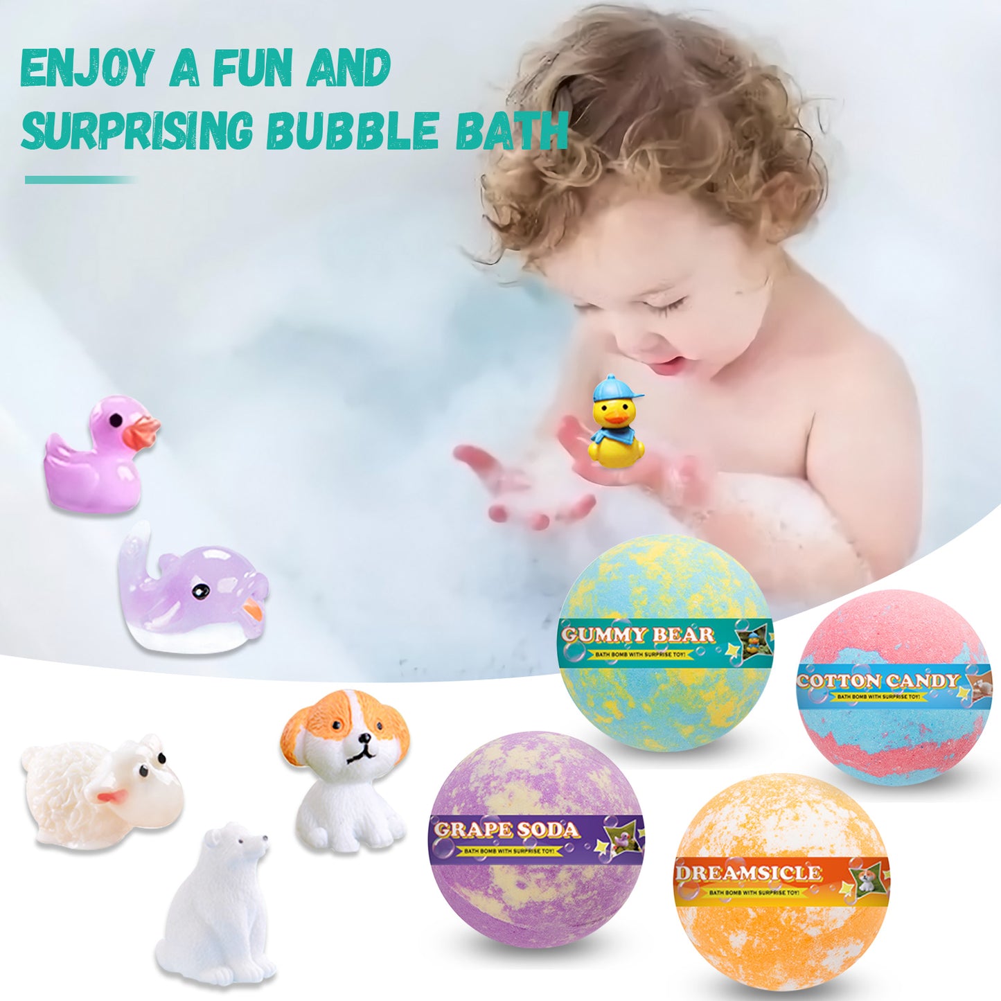 Kids Bath Bombs Gift Set, Handmade Natural Bath Bombs for Kids with Surprise Toys Inside for Boys and Girls