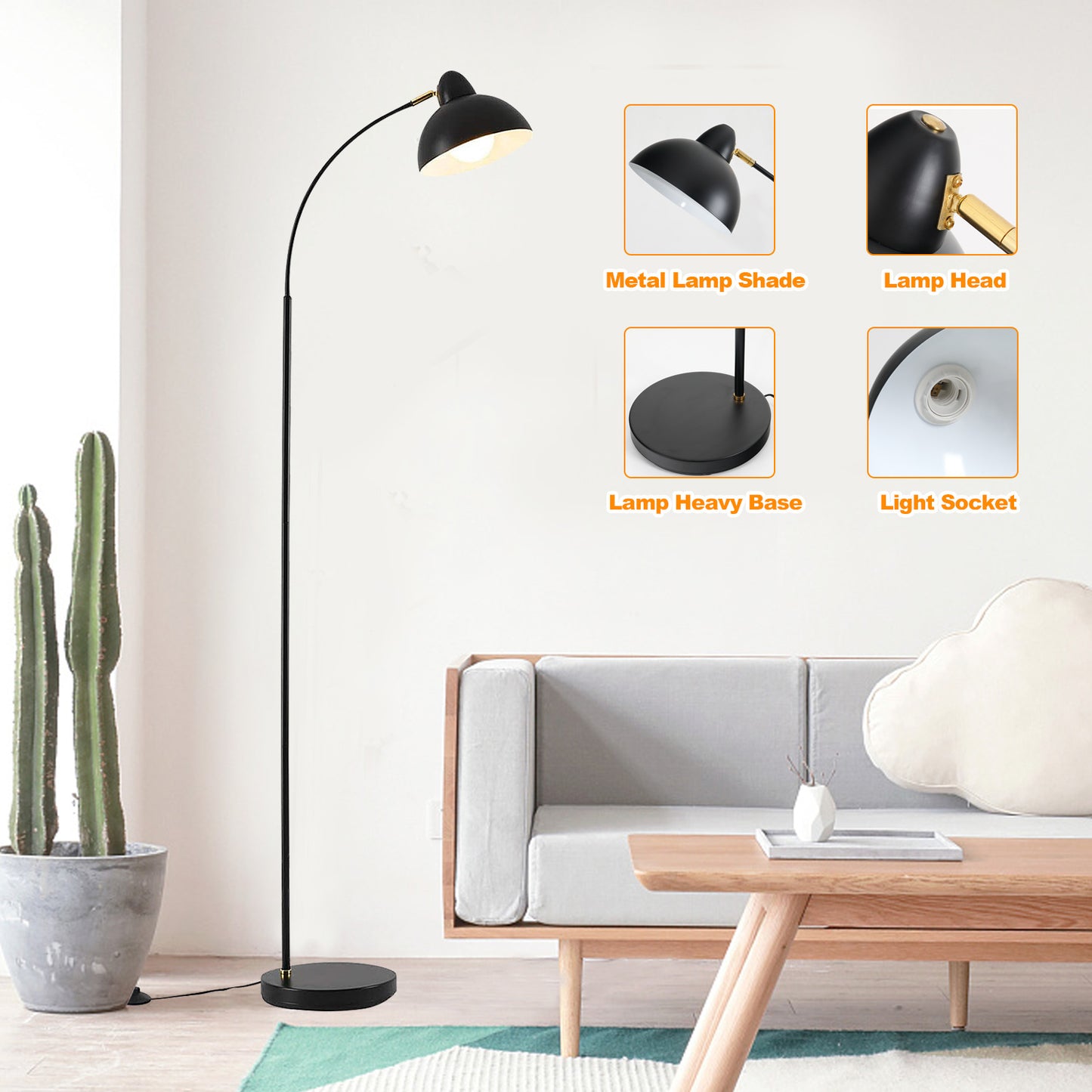 HAPPYLOST Floor Lamp for Living Room, Dimmable Standing Lamp with 2 Color Temperature, Industrial Floor Lamps, Modern Adjustable Gooseneck LED Reading Lamp(Bulbs Included)