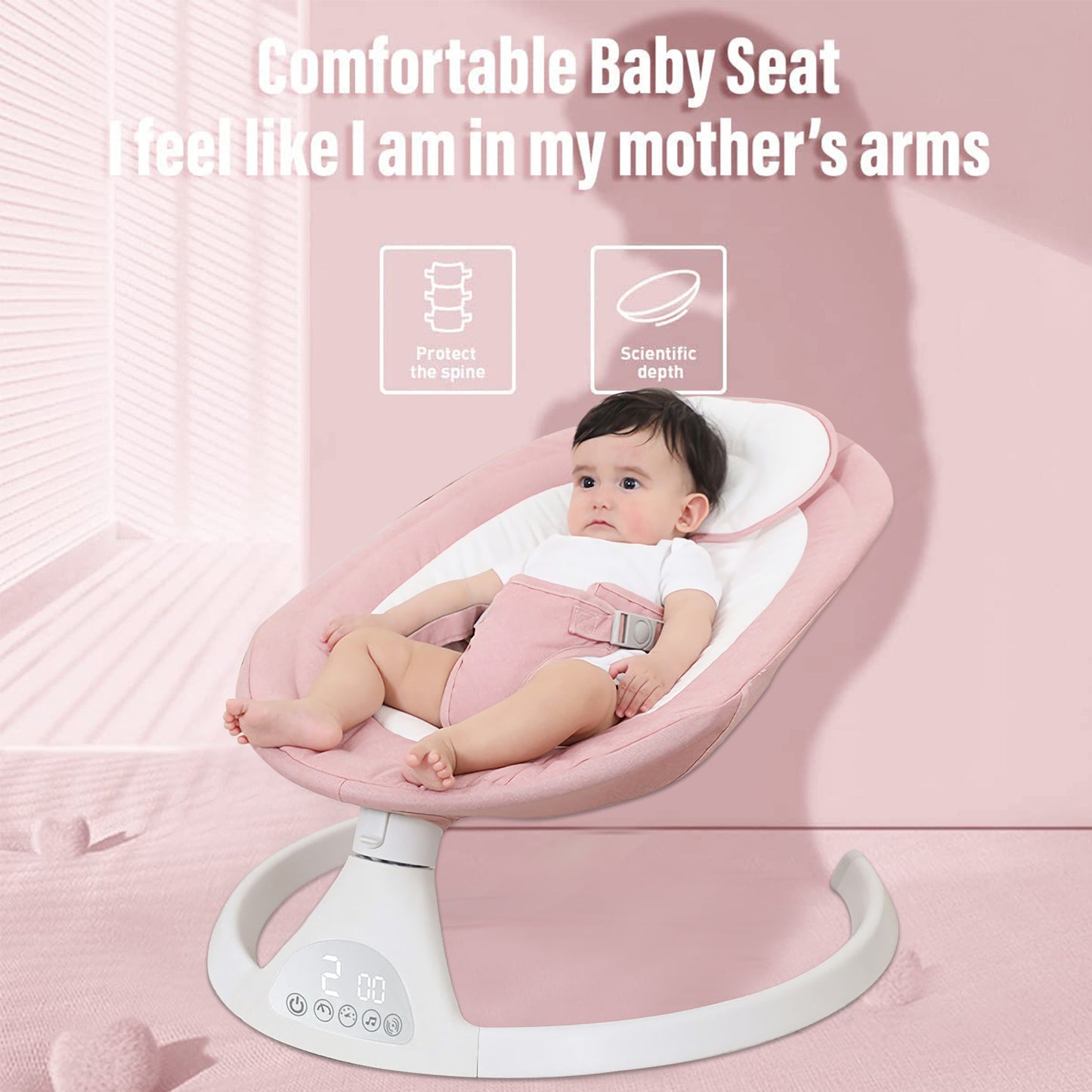 Baby Swing for Infants, Built-in Bluetooth Rocker, Electric Auto Swing Chair with 5 Gears & Time Set & Music, Newborn & up, Pink