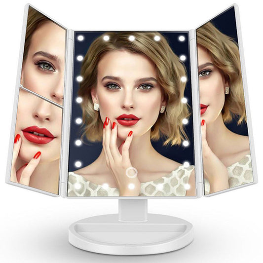 Elecsop Makeup Mirror Vanity Mirror with 22 LED Lights, Touch Screen 3X/2X/1X Magnification, Lighted Makeup Mirror, Trifold Makeup Mirror(White)