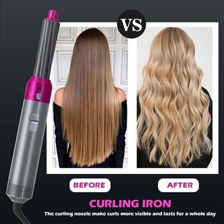 5 in 1 Hair Dryer Brush, Negative Iong Hair Straightener Volumizer Hair Curler Hot Air Wrap Comb Brush for Create a Variety of Hairstyles, Pink