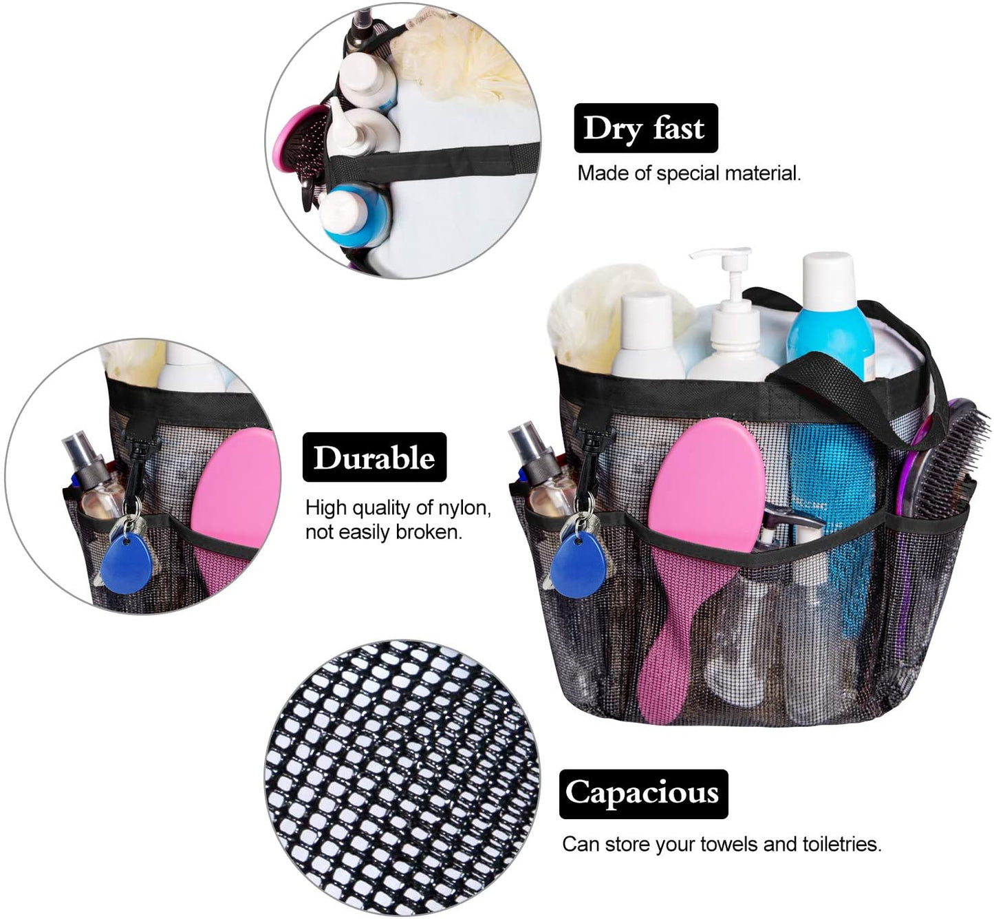 Mesh Shower Caddy Portable [Quick Dry] for College Dorm Large Bathroom Tote Bag Durable with 8 Pockets New