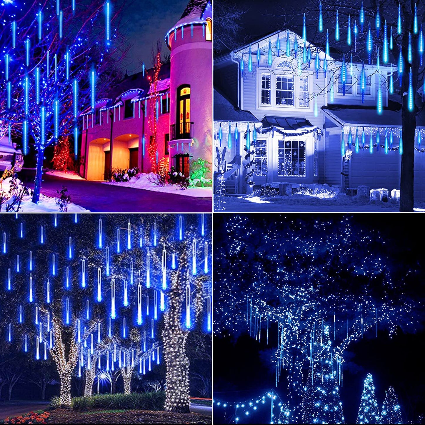 Christmas Lights, Meteor Shower Lights, 12 inch 10 Tubes 240 LED Rain Falling Icicle Cascading Lights, Christmas String Lights Outdoor, Outdoor Icicle Christmas Light for Xmas Tree Holiday Decor