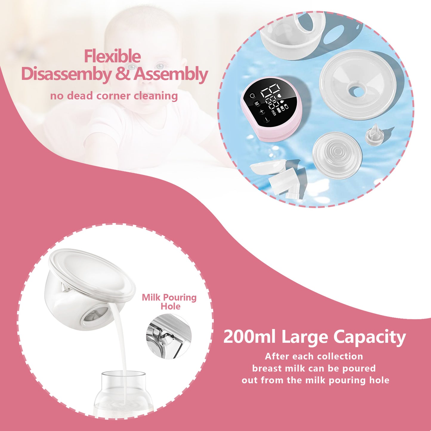 Wearable Breast Pump, Yadala Electric Breast Pump, Hands Free & Low Noise Portable Breast Pump with 3 Modes, 9 Levels