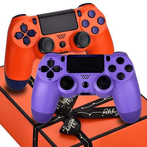 AUGEX Christmas 2 Pack Wireless Controller PS4,Work with Playstation 4 Remote Control,Pa4 Gamepad for Xmas Gift for Boys/Girls/Kids/Family (New Orange Sunset + Pink Purple), Not Original Mando