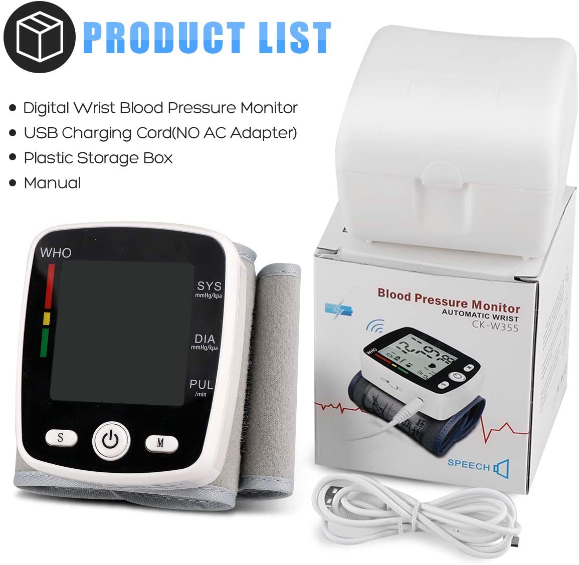 Blood Pressure Machine, Rechargeable Wrist Blood Pressure Monitor Sphygmomanomete, Accurate Blood Pressure Machine for Home Use