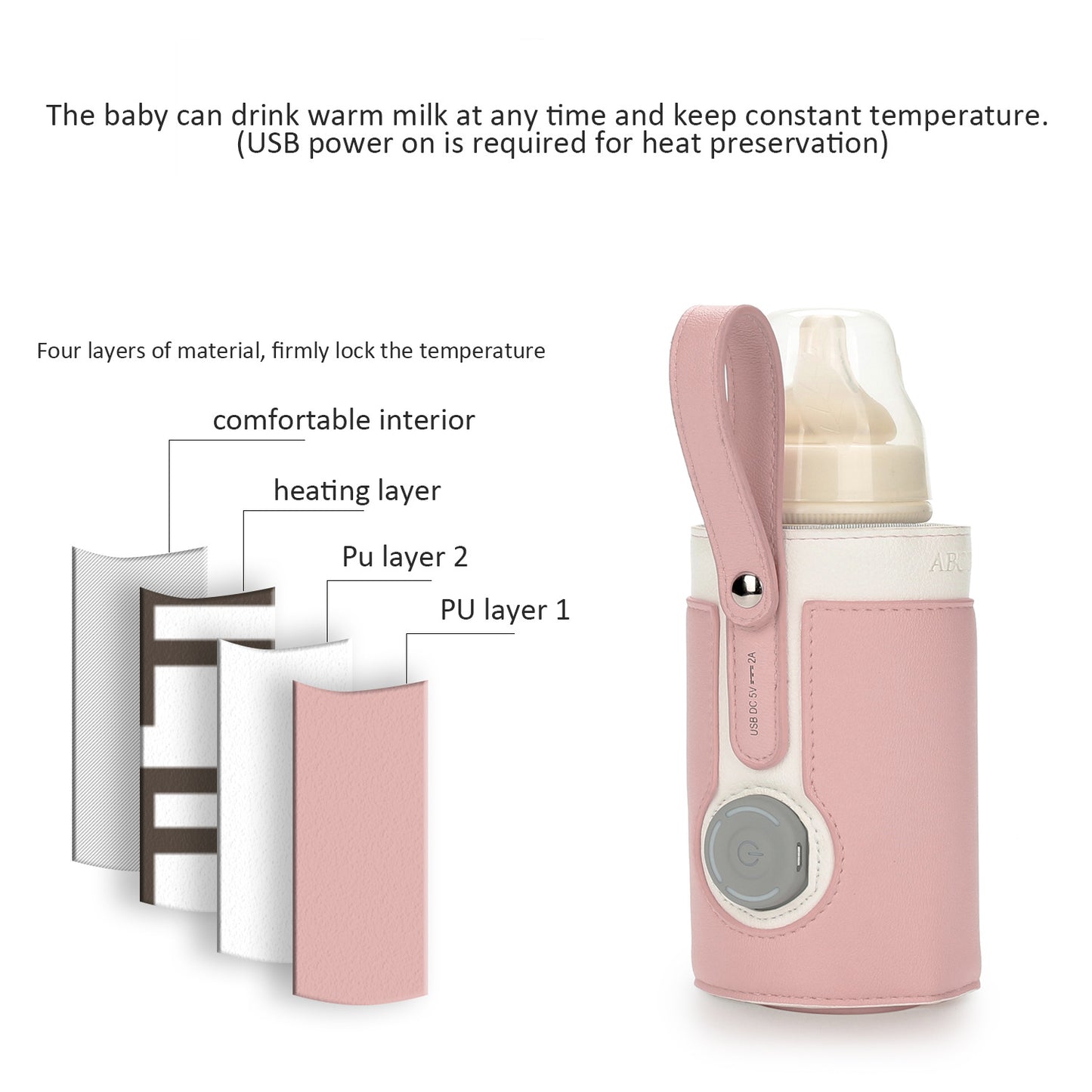 Portable Bottle Warmer, Intelligent Bottle Warmer, Fast Charge, 3-Speed Temperature Regulation