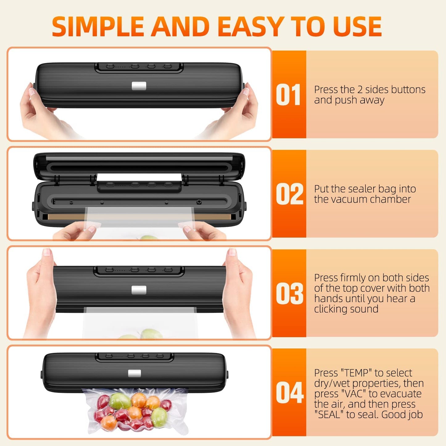 Vacuum Sealer Multi-Use Food Sealer With 15 Bags Automatic & Manual Mode For Dry Moist Soft Food