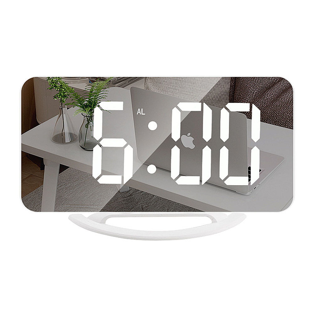 Digital Alarm Clock, LED Electric Alarm Clocks Mirror Surface for Makeup with Diming Mode, 3 Levels Brightness, Dual USB Ports Modern Decoration for Home Bedroom Decor