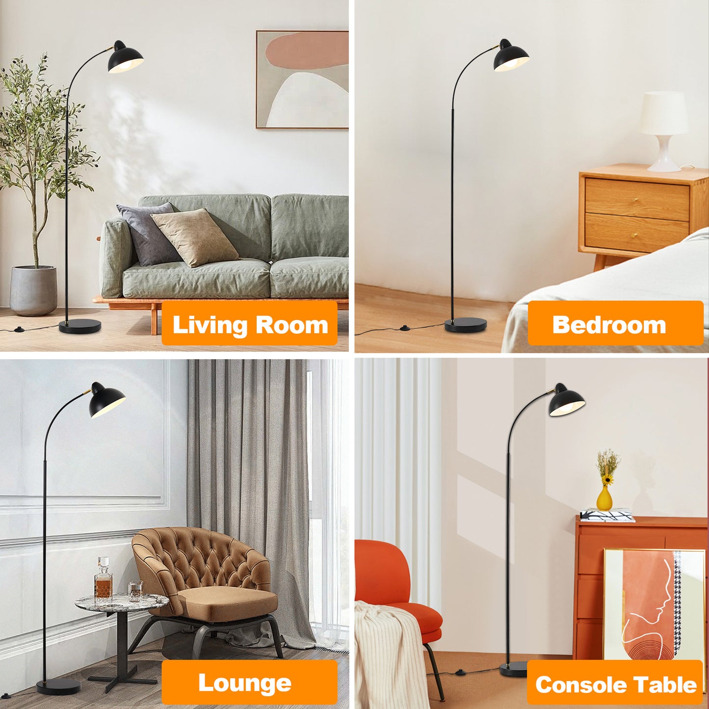 HAPPYLOST Floor Lamp for Living Room, Dimmable Standing Lamp with 2 Color Temperature, Industrial Floor Lamps, Modern Adjustable Gooseneck LED Reading Lamp(Bulbs Included)