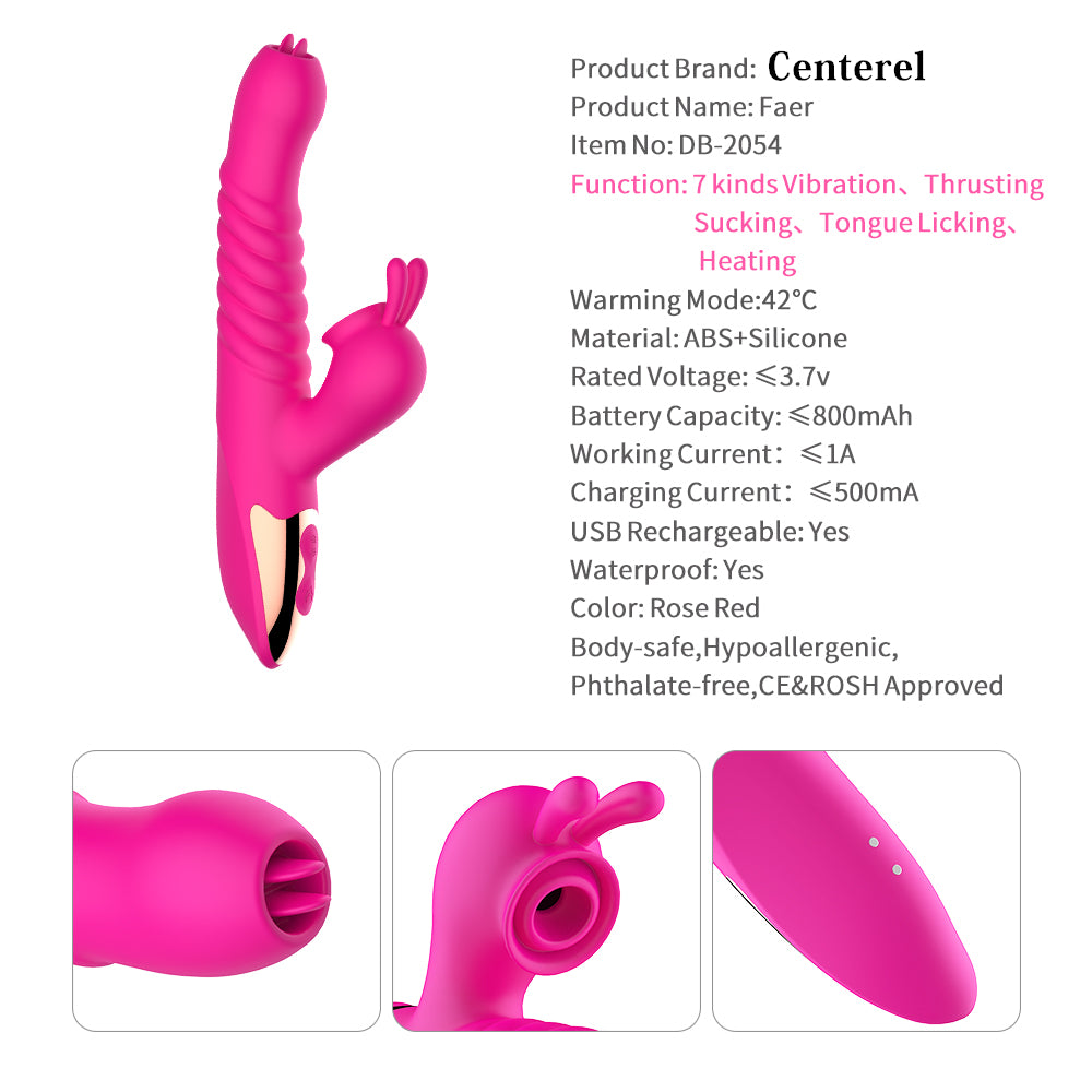 Centerel Rabbit Vibrator Sex Toys with Vibrating Sucking Licking & Telescoping Function for G-Spot Stimulation Vibrator for Women