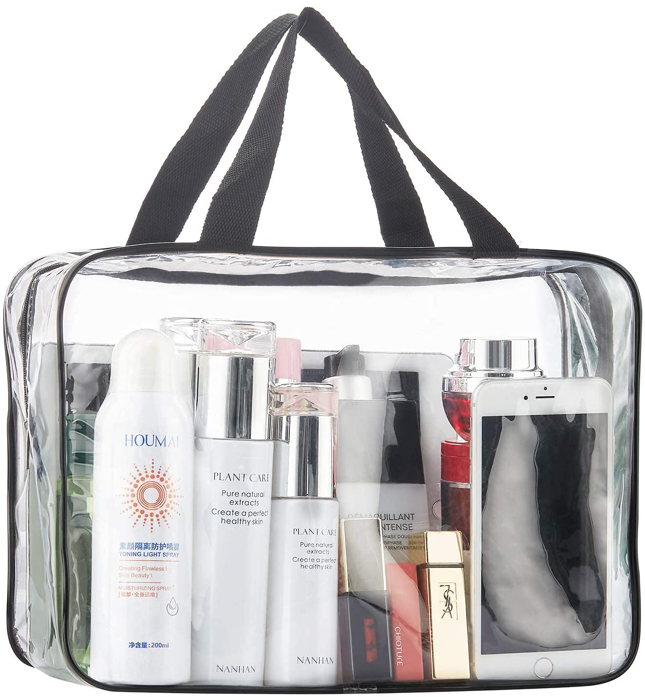 2 Pieces Large Clear Makeup Cosmetic Toiletry Organizer Bag, Clear Plastic Tote Bags, Waterproof Transparent Small Clear Handbag Purse