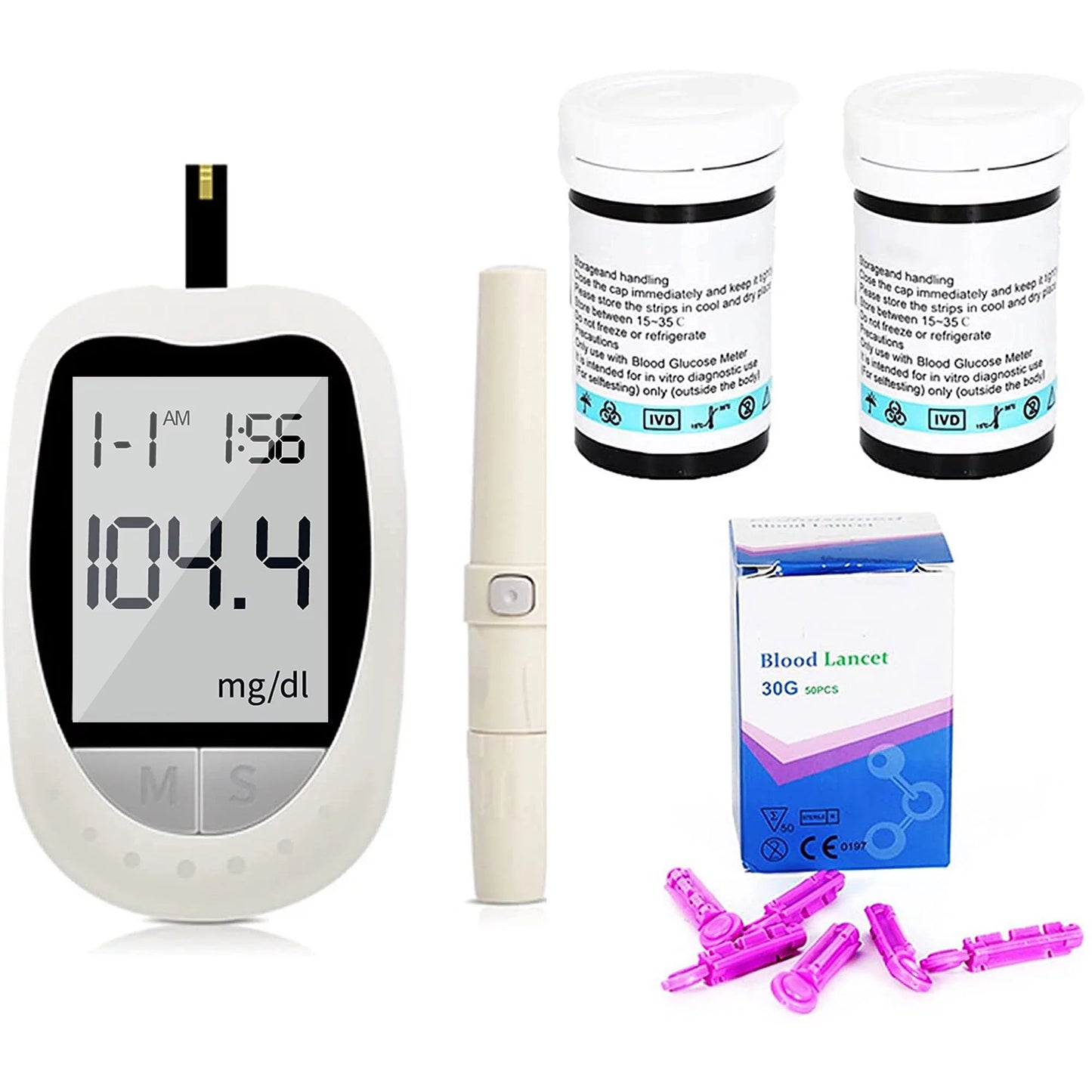 BDUN Blood Glucose Monitor Kit, Blood Glucose Meter Glucometer Kit Code Free Diabetes Test Blood Sugar Monitor with 50 Glucometer Strips, 50 Lancets, Lancing Device, Carrying Case