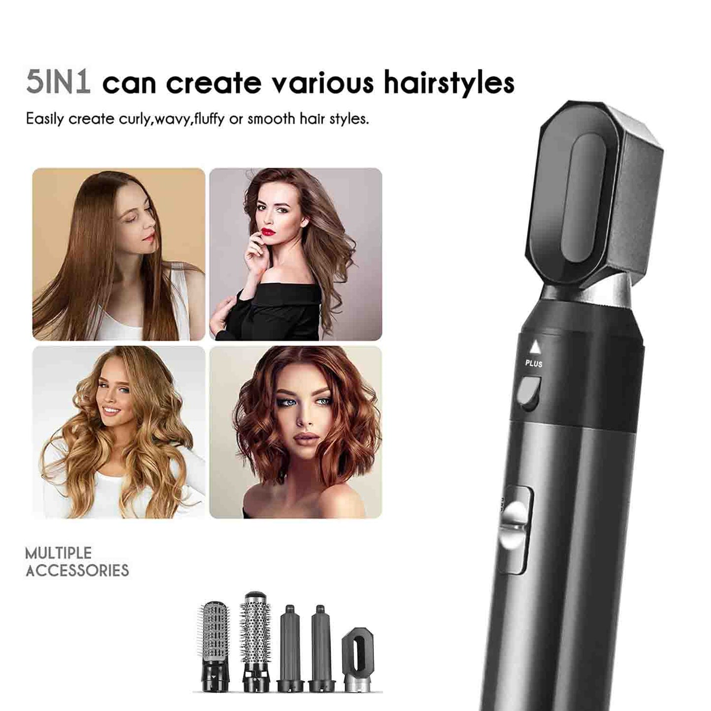 5 in 1 Hair Blower, Electric Hair Comb, Professional Hot Airwrap Styler Electric Hair Dryer and Volumizer Hot Air Brush Set, Black