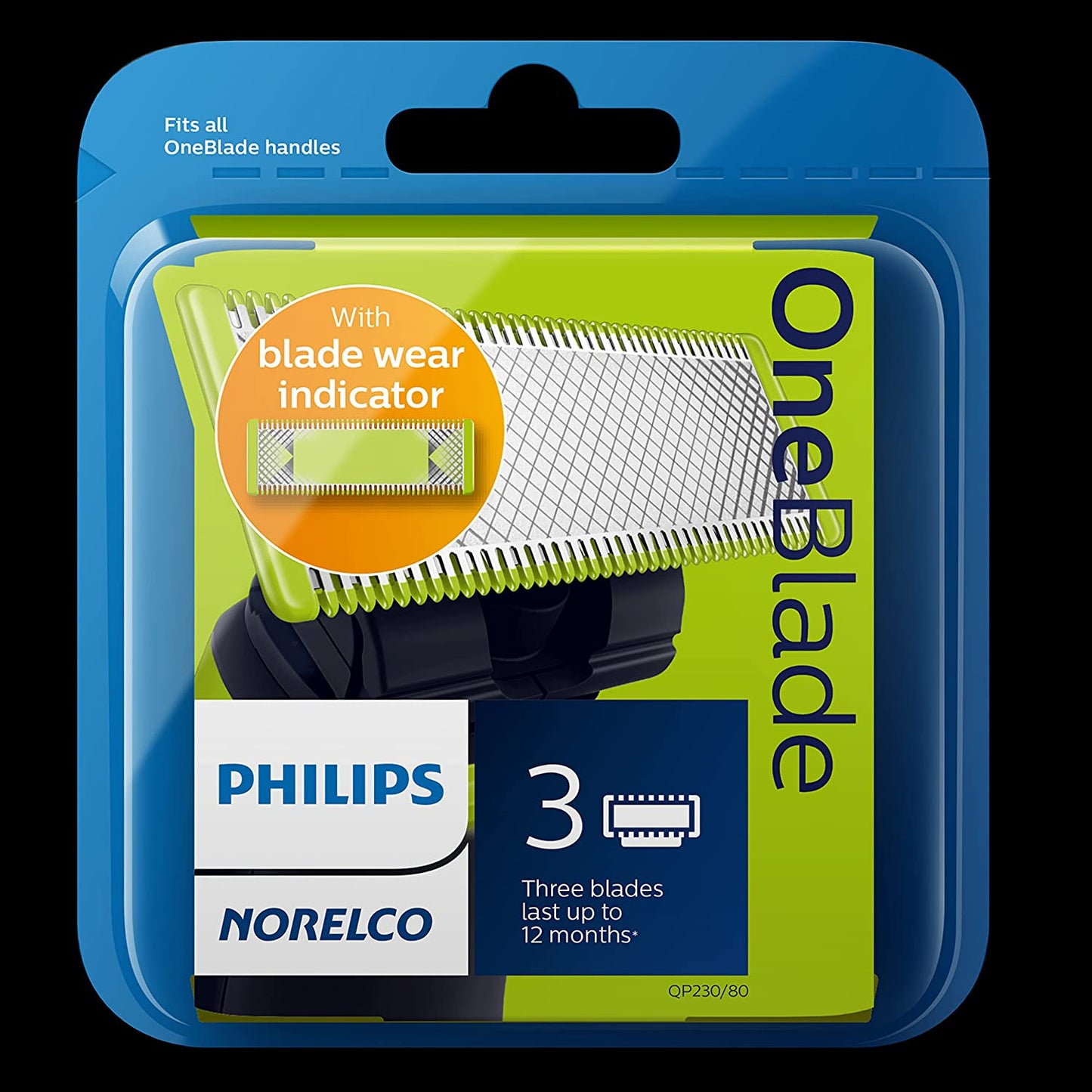 3 Count Philips Norelco OneBlade Replacement Blades, Premium Shavers Replacement Blades, QP230/80