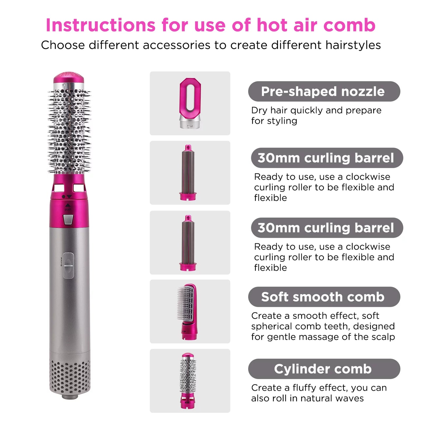 Elecsop 5 in 1 Hair Dryer Blow Curler Set Detachable Styler Hot Airwrap for Straightening Curling Drying Combing Scalp Massage Styling Tool